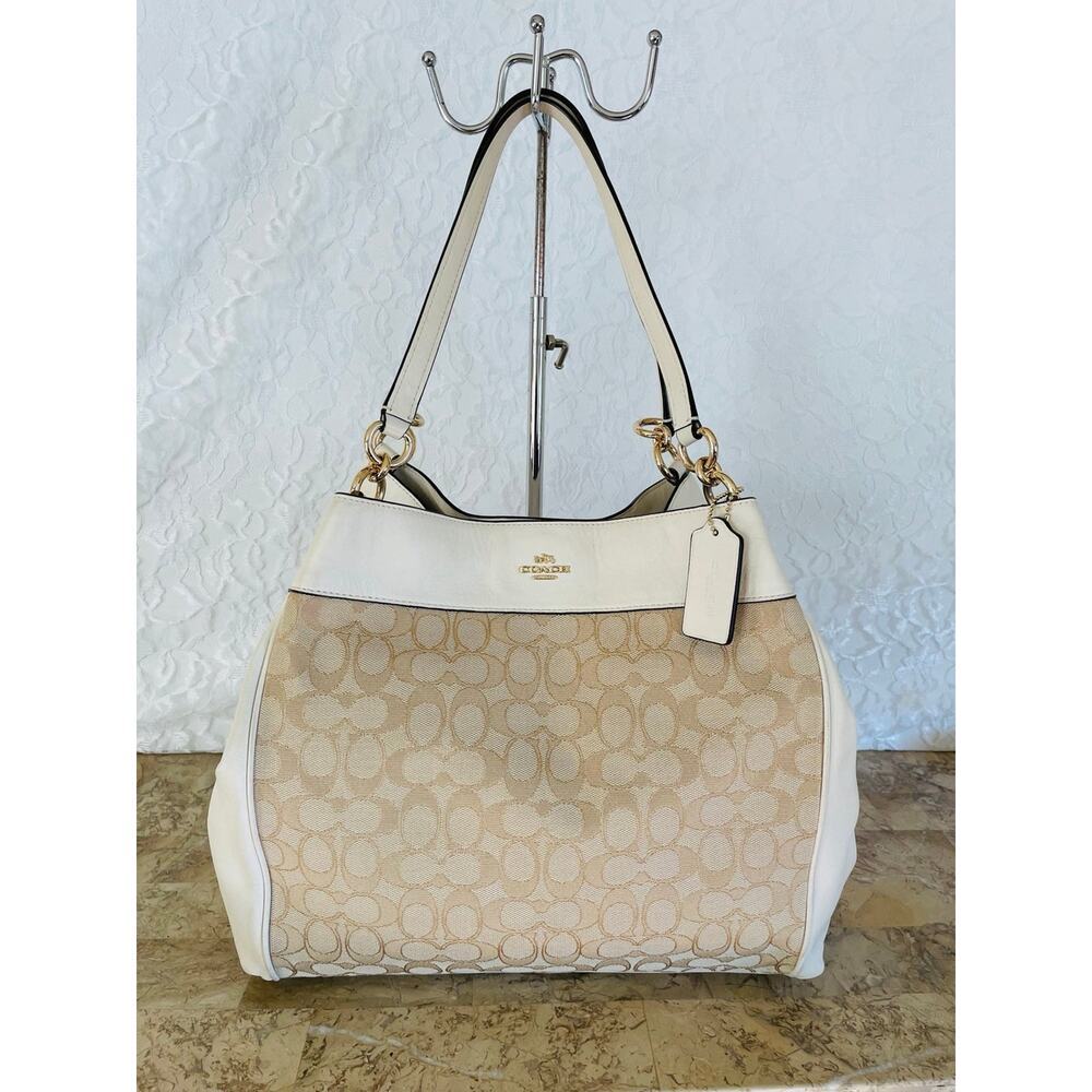 Coach large Lexy jacquard and leather cream shoulder bag F57512